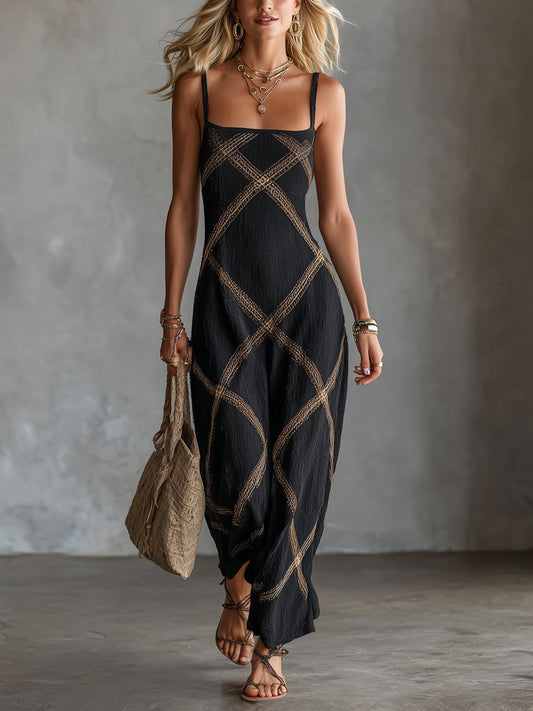 Ewa | Sukienka Maxi w Geometryczny Wzór