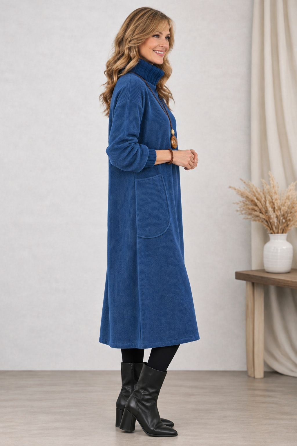 Katarzyna | Elegancka Dzianinowa Sukienka Midi z Golfem