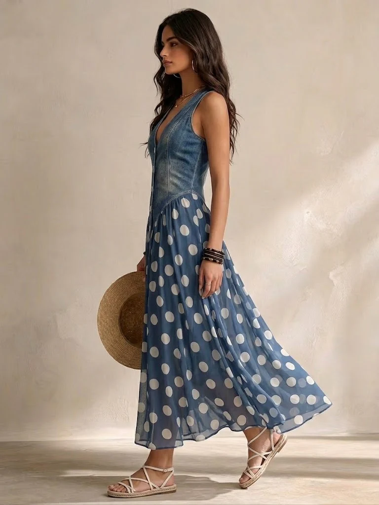 Zuzanna | Elegancka Sukienka Maxi w Groszki