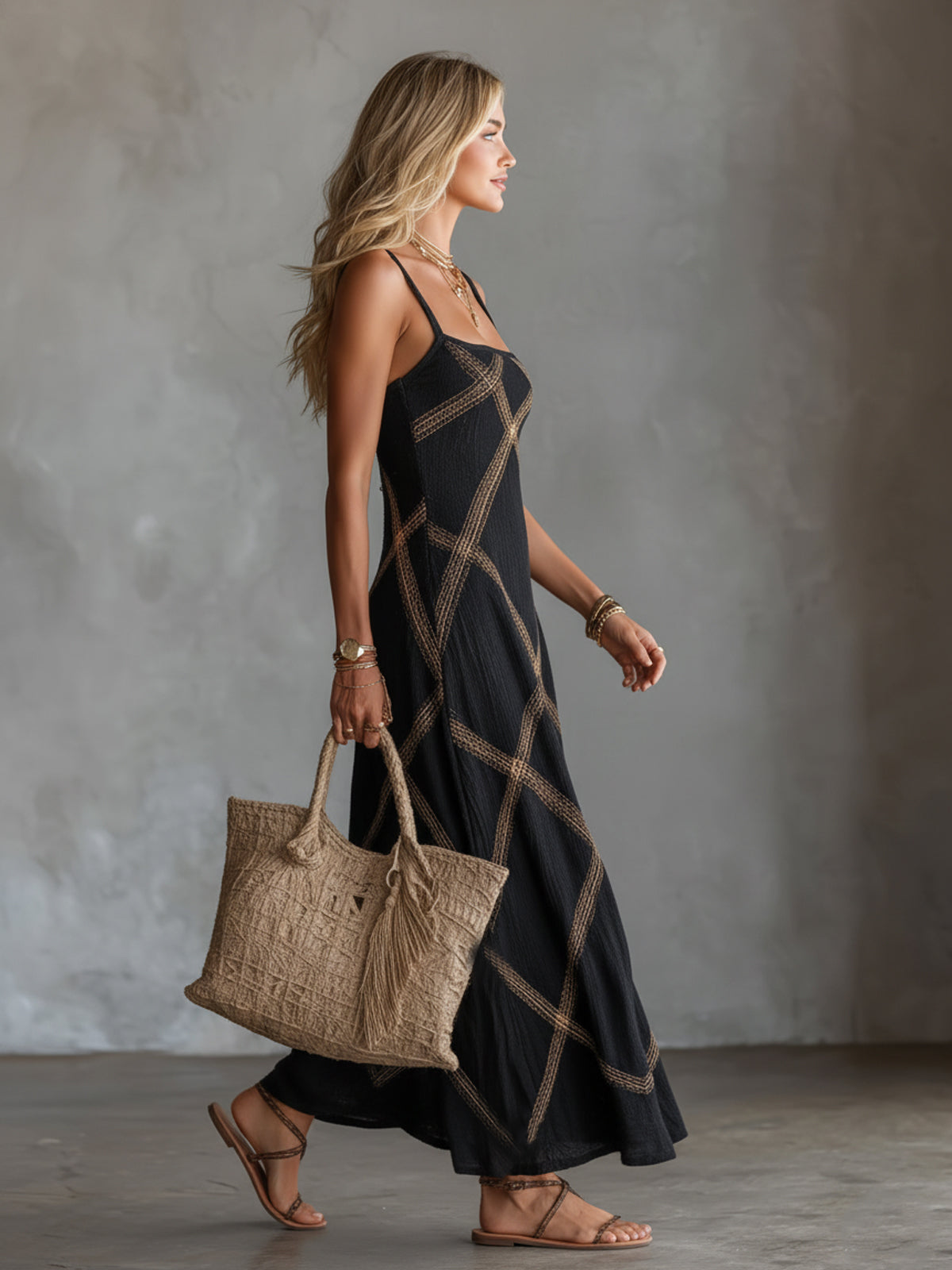 Ewa | Sukienka Maxi w Geometryczny Wzór