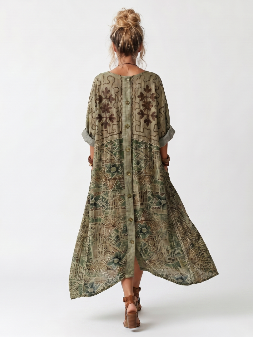 Lena | Elegancka Sukienka Midi z Guzikami i Kieszeniami