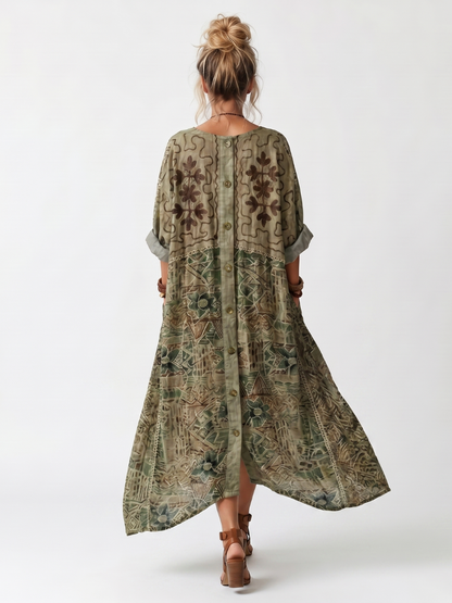 Lena | Elegancka Sukienka Midi z Guzikami i Kieszeniami
