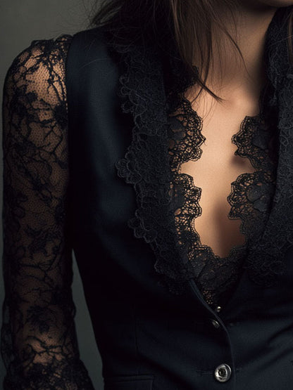 Nina | Elegancka Marynarka z Koronkowymi Rękawami