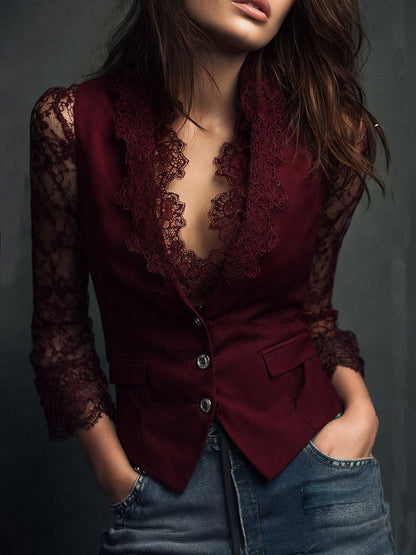 Nina | Elegancka Marynarka z Koronkowymi Rękawami