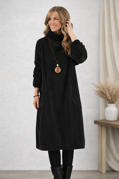 Katarzyna | Elegancka Dzianinowa Sukienka Midi z Golfem