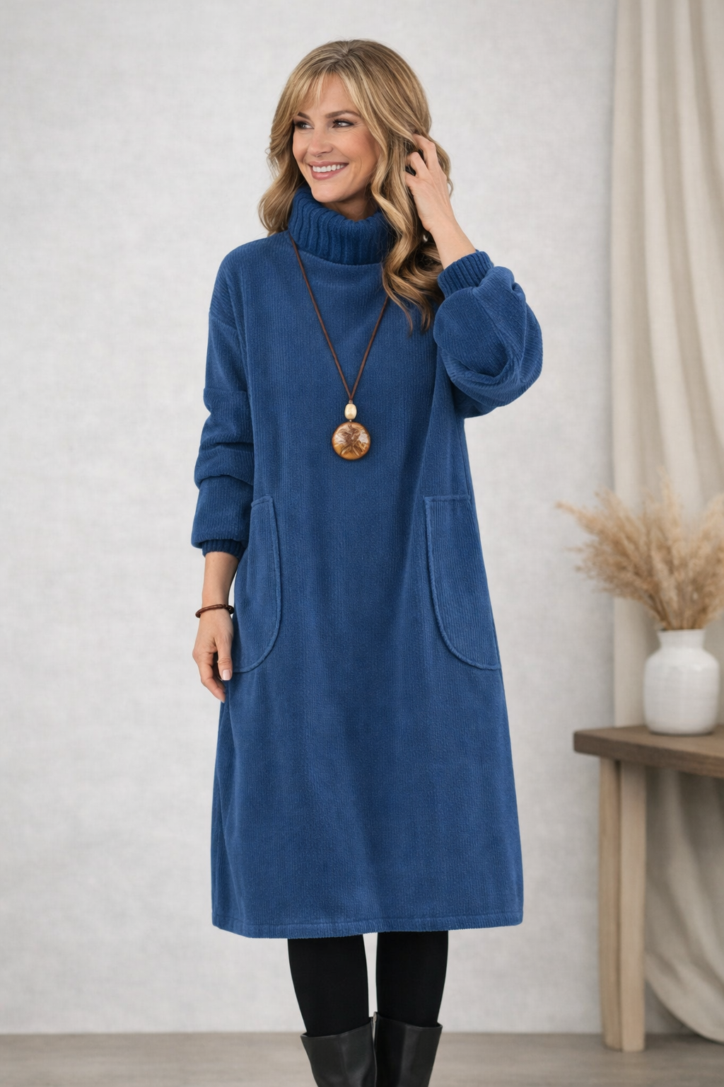 Katarzyna | Elegancka Dzianinowa Sukienka Midi z Golfem
