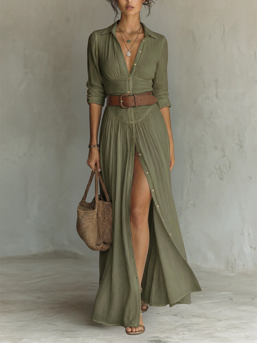 Fabiola | Elegancka Sukienka Maxi z Paskiem