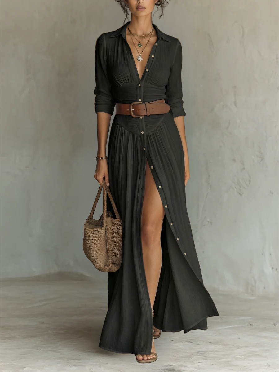 Fabiola | Elegancka Sukienka Maxi z Paskiem