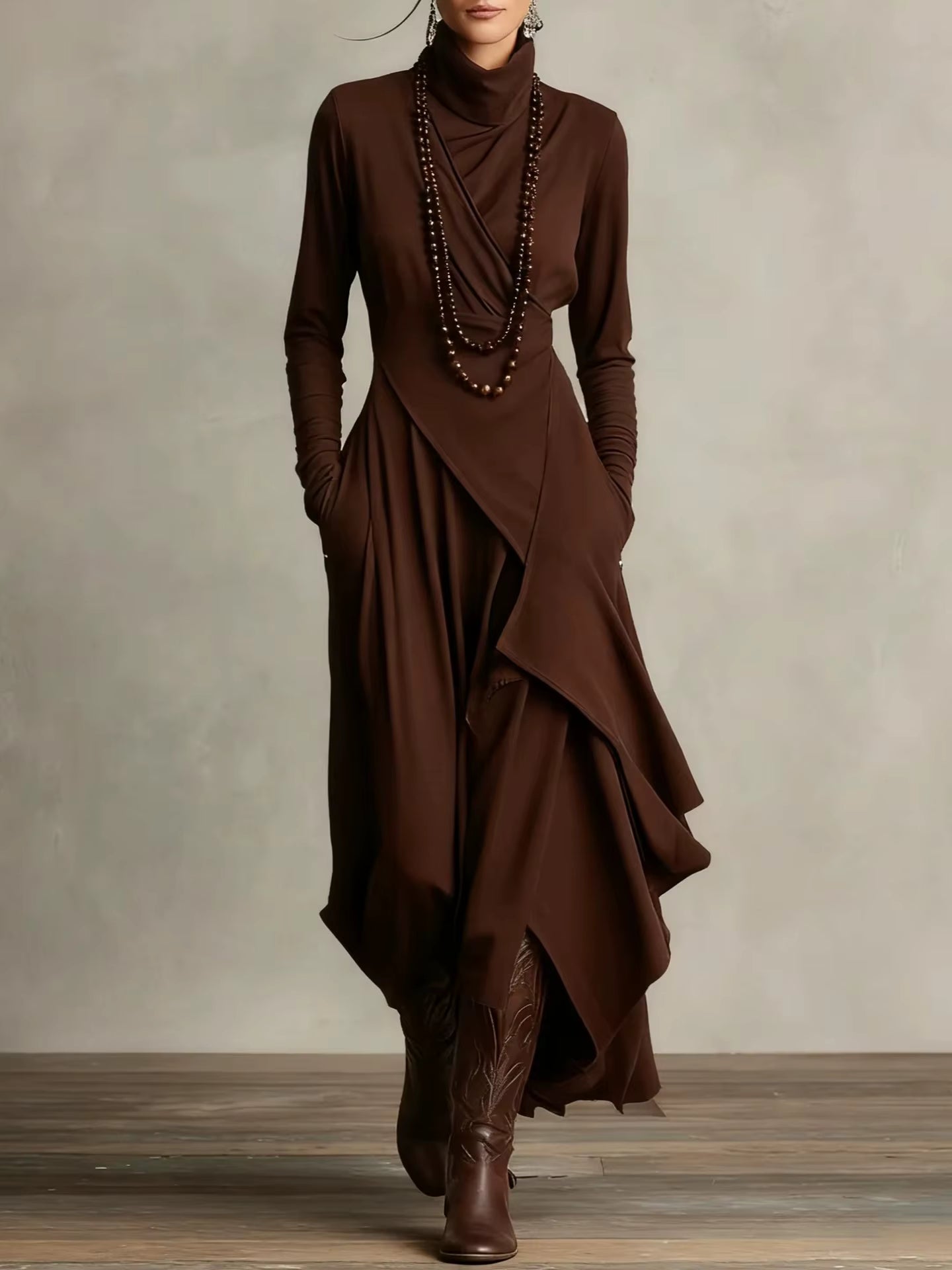 Lena | Elegancka Sukienka Maxi z Asymetrycznym Fasonem