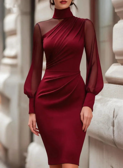 Marta | Elegancka Sukienka Midi z Tiulowymi Rękawami