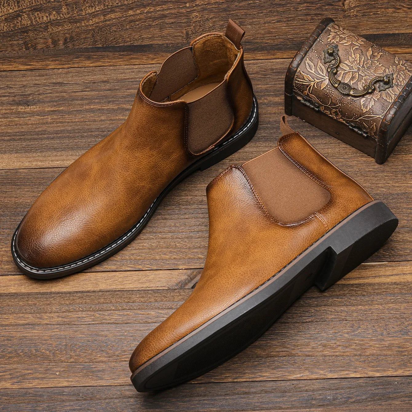 Mikołaj | Brązowe eleganckie skórzane buty