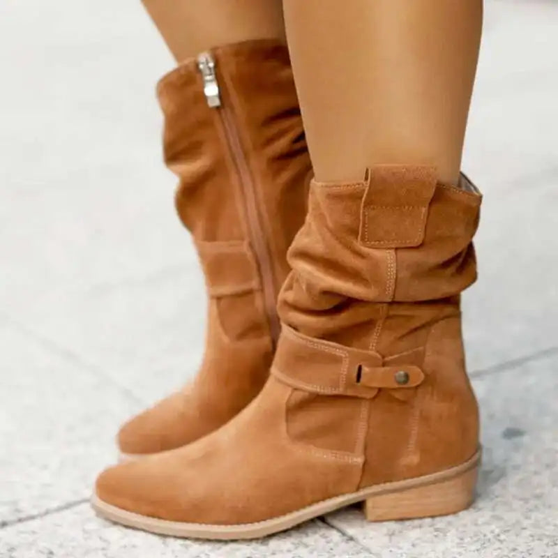 Joanna | Eleganckie Zamszowe Botki na Niskim Obcasie