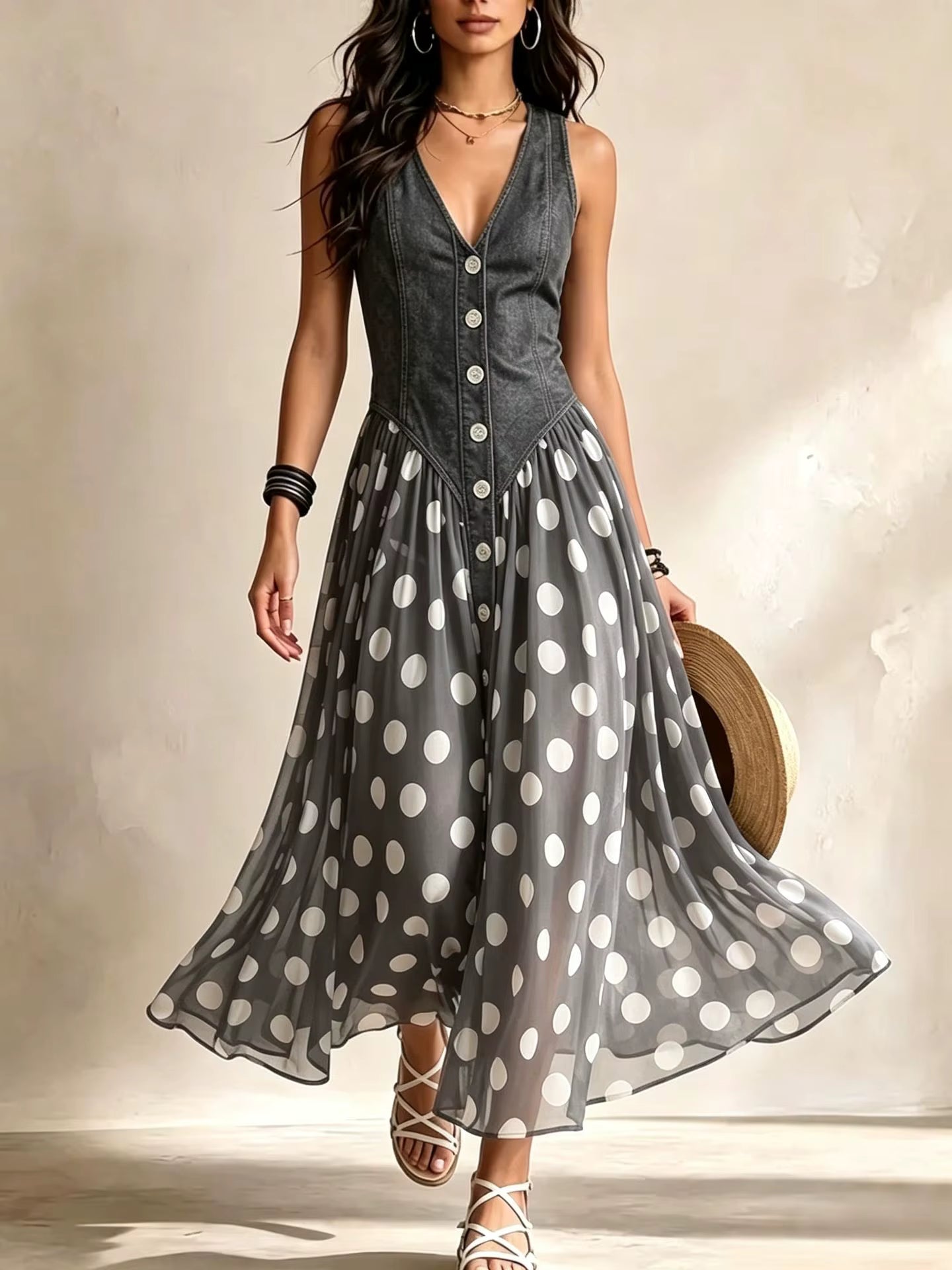 Zuzanna | Elegancka Sukienka Maxi w Groszki