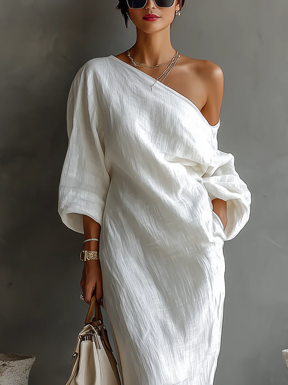 Elise™ | Elegancka sukienka maxi na jedno ramię – biała