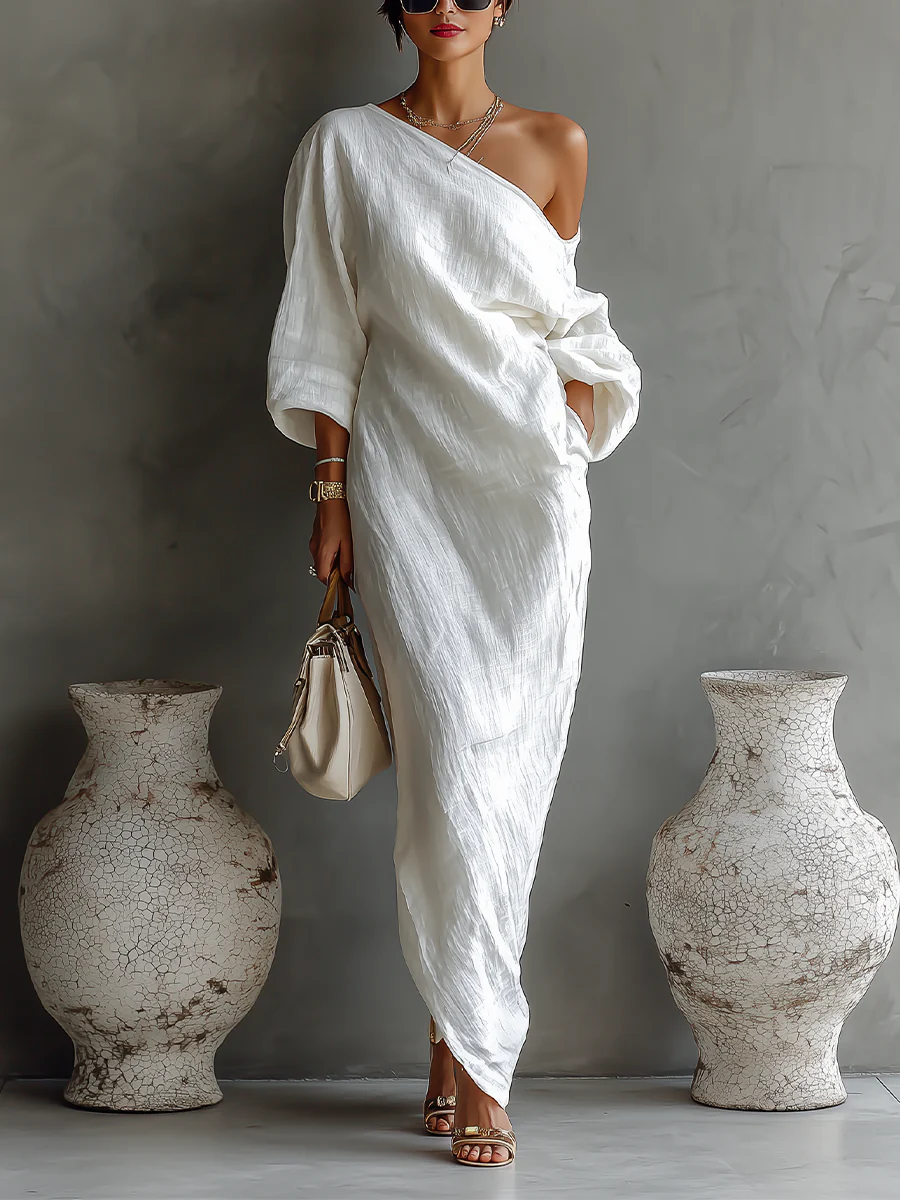 Elise™ | Elegancka sukienka maxi na jedno ramię – biała